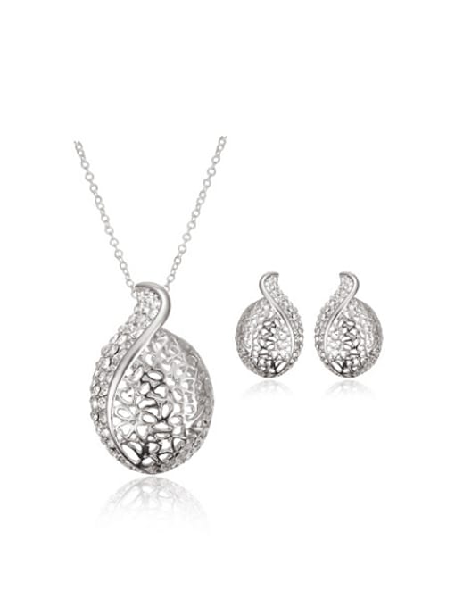 White Alloy Imitation-gold Plated Fashion Creative Hollow Rhinestone Two Pieces Jewelry Set