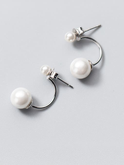 Rosh S925 Tremella nail fashion female rear hanging pearl beads synthetic Pearl Earrings short Earrings E0262-1 2
