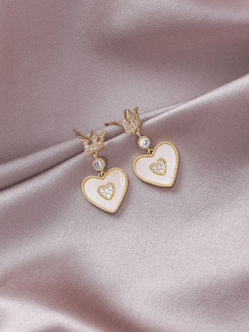 Girlhood Alloy With Gold Plated Simplistic Crown Heart Drop Earrings 1