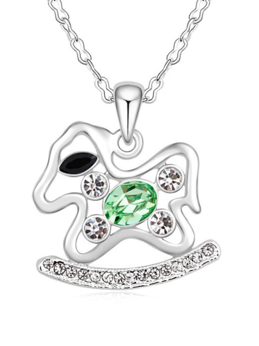green Personalized Rocking Horse austrian Crystals Pendant Alloy Necklace