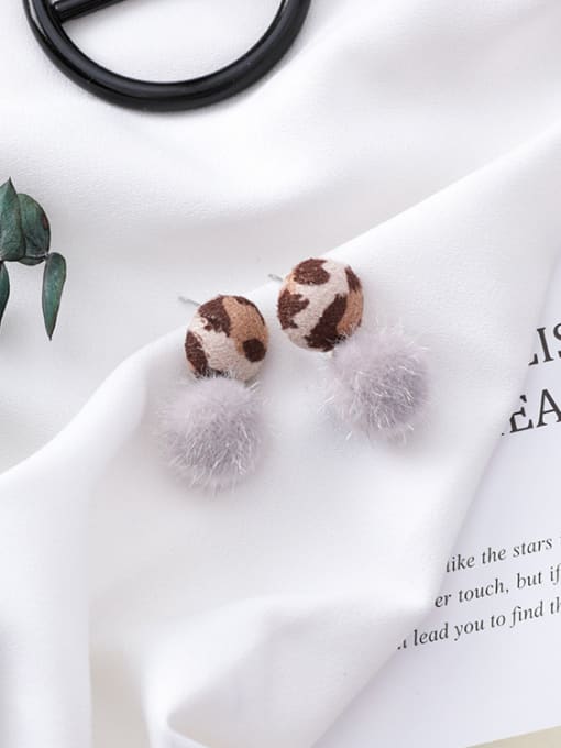 B grey velvet ball Alloy With Warm and sweet leopard buttondown in autumn and winter Earrings