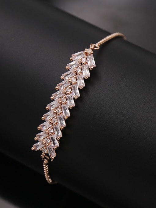 Rose Gold Leaves Shaped Zircons Stretch Bracelet