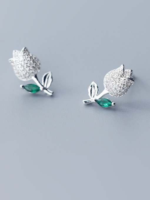 Rosh 925 Sterling Silver With Silver Plated Fashion Tulip Stud Earrings 1