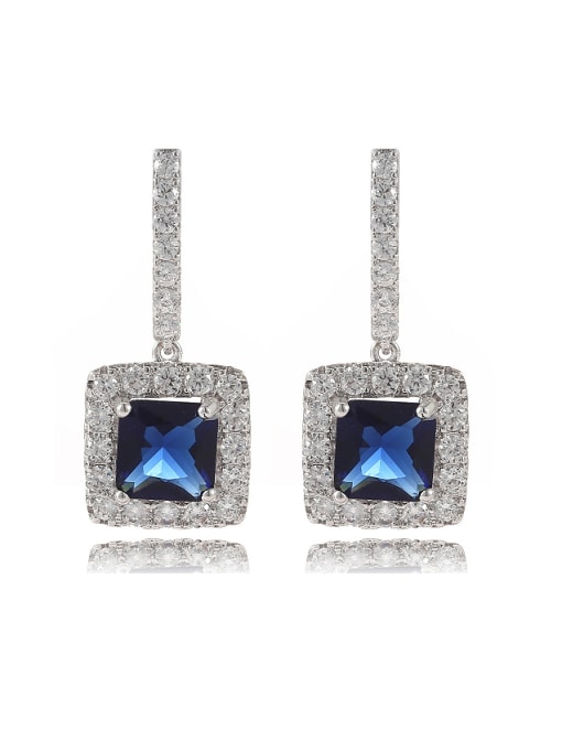 Blue Fashion Square Cubic Zirconias Copper Stud Earrings