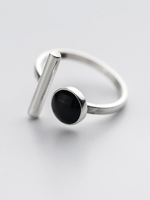 black Elegant Round Shaped Carnelian S925 Silver Ring