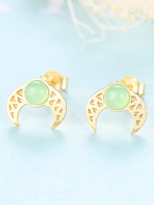 Green 925 Sterling Silver With Opal Cute Moon Stud Earrings