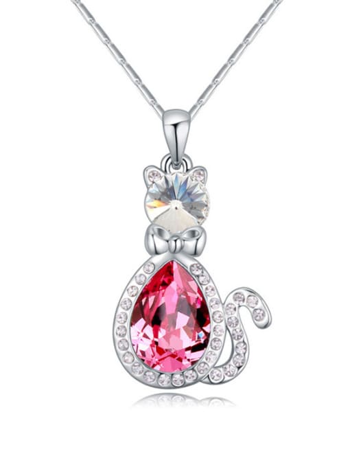 pink Fashion Kitten austrian Crystals Pendant Alloy Necklace
