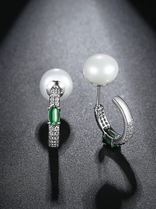 BLING SU AAA zircon fashion simple round pearl earring 3