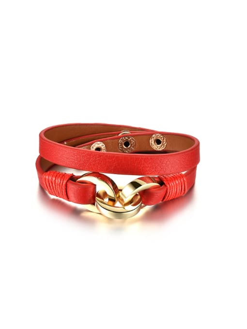Personalized Two-band Red Artificial Leather Bracelet - 1000016671