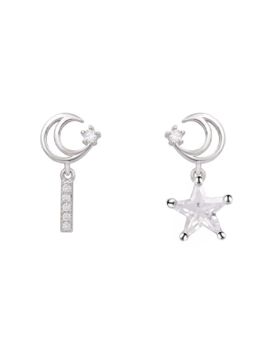 platinum Copper With White Gold Plated Personality  Asymmetry Star Drop Earrings