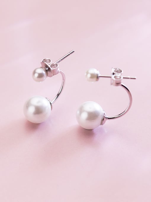 Rosh S925 Tremella nail fashion female rear hanging pearl beads synthetic Pearl Earrings short Earrings E0262-1 1