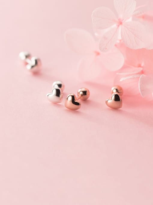 Rosh 925 Sterling Silver With Rose Gold Plated Simplistic Smooth Heart Stud Earrings