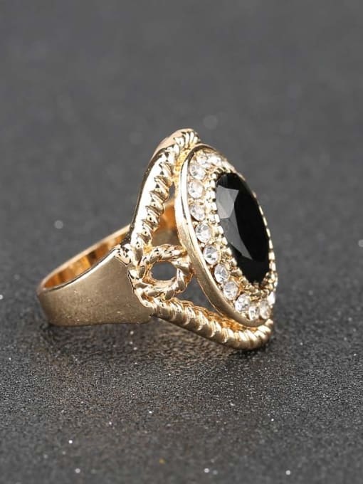 Gujin Gold Plated Black Resin stone Crystals Alloy Ring 3