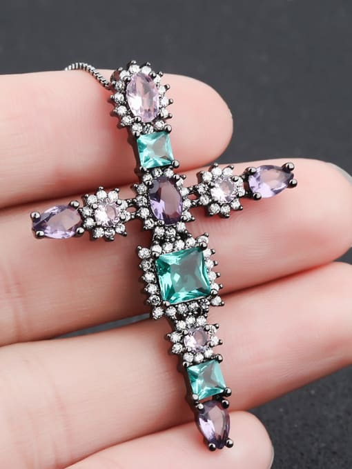 Black Copper With  Glass stone Fashion Cross Necklaces