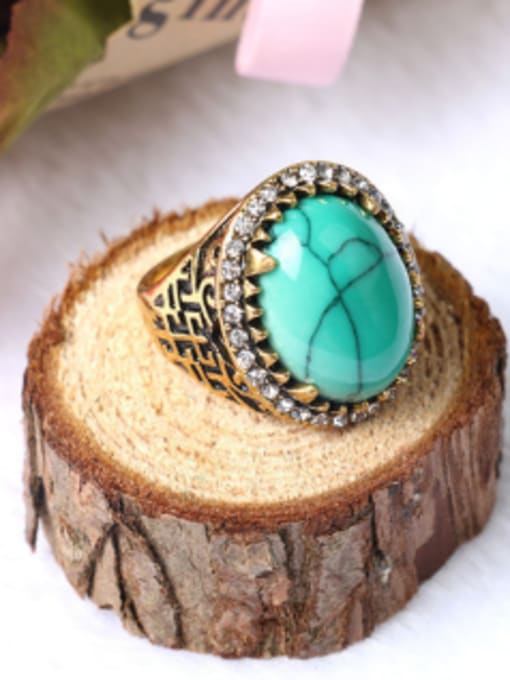 Gujin Personalized Oval Turquoise stone Gold Plated Alloy Ring 2
