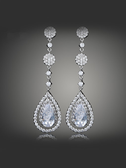 White Fashion Shiny Zirconias Water Drop Copper Drop Earrings