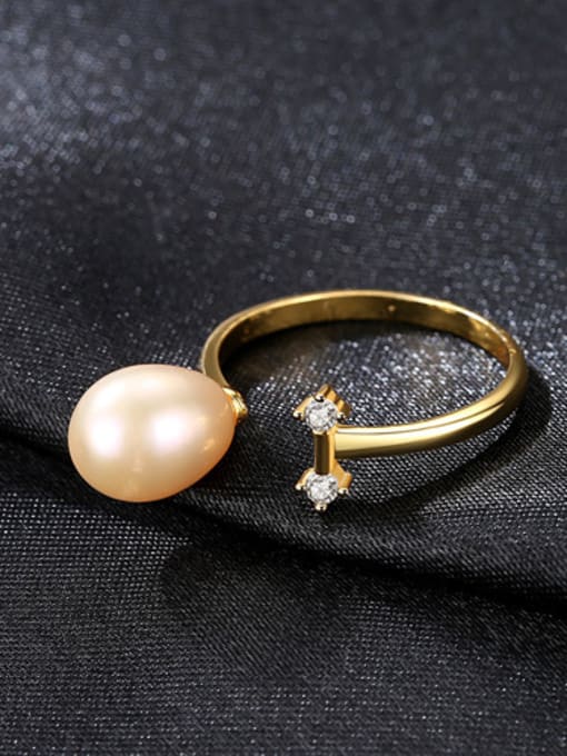 Pink Pure silver freshwater pearl minimalist  free size ring