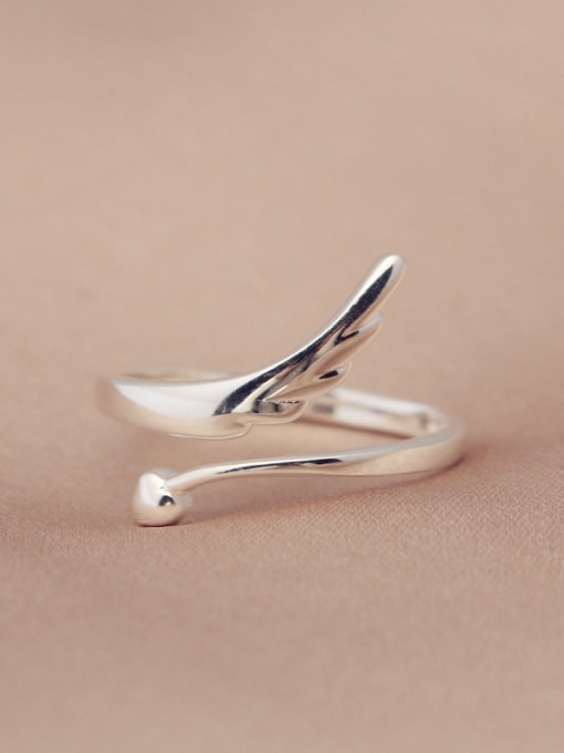 Rosh Elegant Adjustable Feather Shaped S925 Silver Ring 0