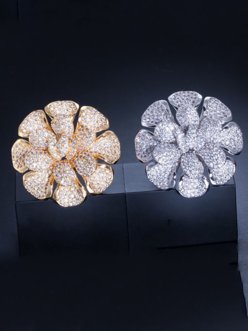 L.WIN Copper With Cubic Zirconia Luxury Flower Band Rings 0