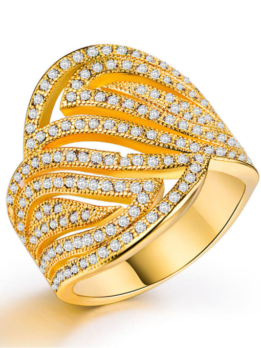 gold Copper With 18k Gold Plated Cubic Zirconia Trendy Cocktail Rings