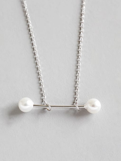 DAKA Pure silver fashion geometric elements minimalist Pearl Pendant Necklace 0