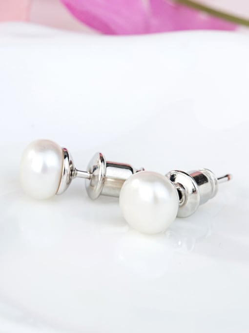 BLING SU Freshwater pearl 7mm classic simple  earrings 1
