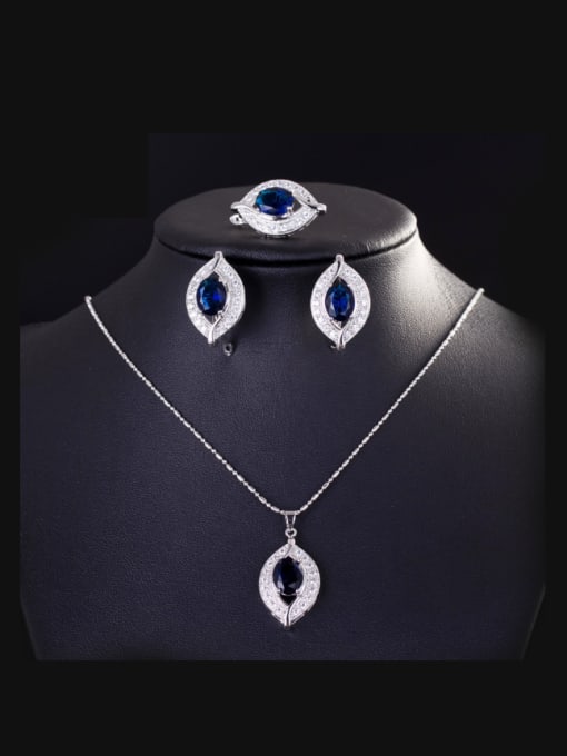 Dark Blue Ring 6 Yards Fashion Leave Shaped Jewelry Set