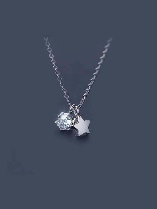 Rosh S925 Silver zircon Star Sweet Short Necklace 0