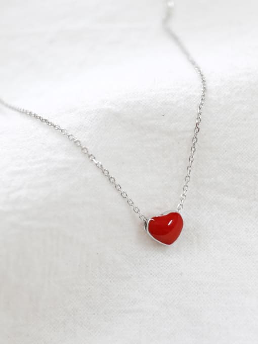DAKA Simple Red Little Heart Silver Necklace 2