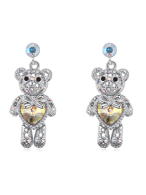 white Personalized Shiny austrian Crystals-covered Cartoon Bear Drop Earrings