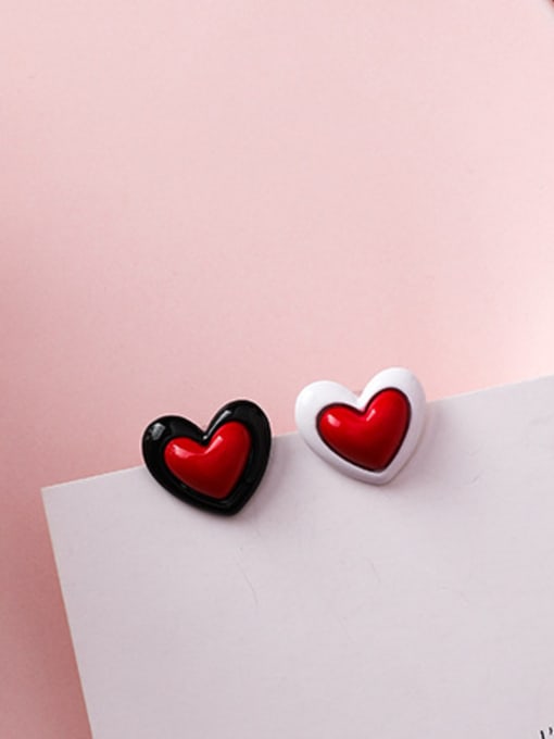 A Red Alloy With Platinum Plated Cute Multicolor Heart Stud Earrings