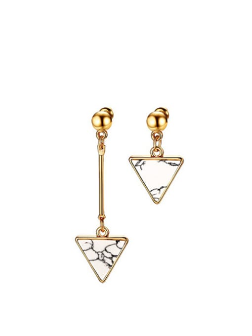CONG All-match Triangle Shaped Stone Asymmetric Titanium Drop Earrings 0