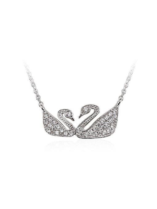 OUXI 18K White Gold 925 Silver Swan Shaped Zircon Necklace 0
