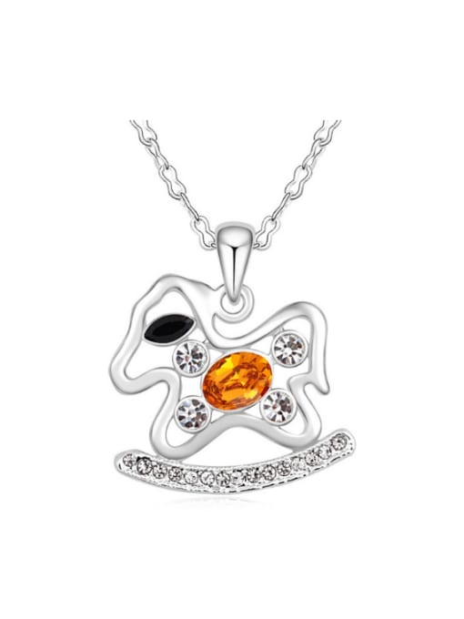 QIANZI Personalized Rocking Horse austrian Crystals Pendant Alloy Necklace