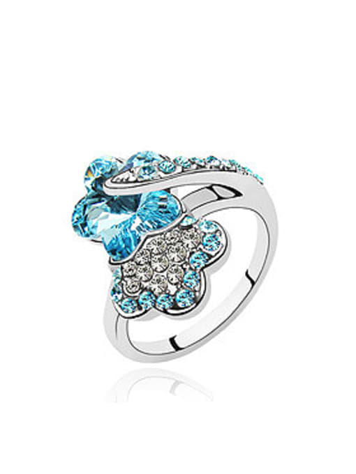 blue Fashion Shiny austrian Crystals Flowery Alloy Ring