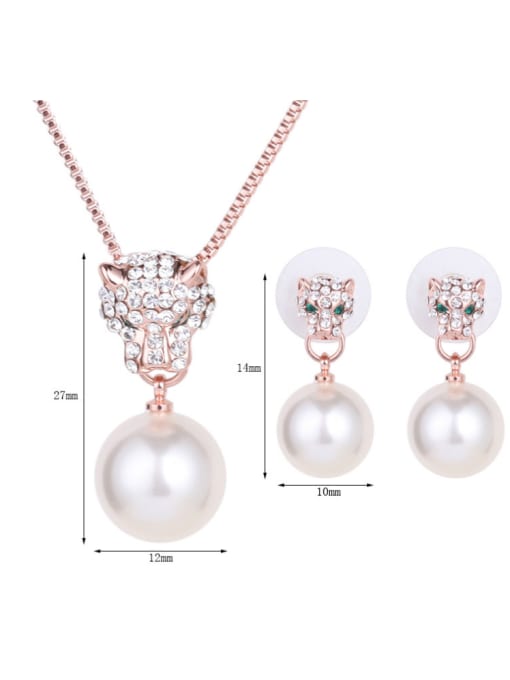 BESTIE Alloy Rose Gold Plated Leopard Head Artificial Pearl and Rhinestones Two Pieces Jewelry Set 3