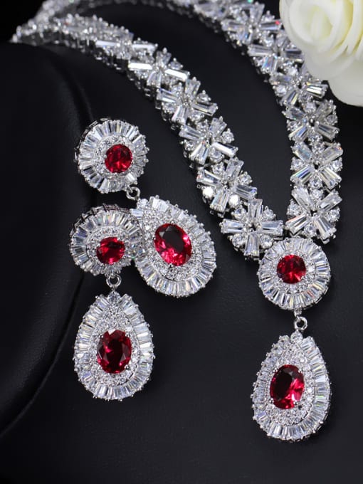 Red Color Zircon Two Pieces Jewelry Set