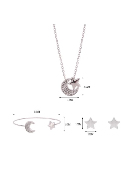 BESTIE Alloy White Gold Plated Simple style Star and Moon Rhinestone Three Pieces Jewelry Set 3