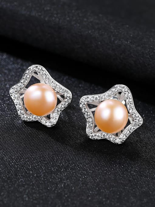 Platinum Sterling Silver AAA zircon natural freshwater pearl earrings