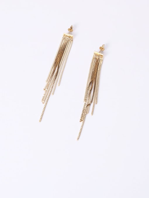 GROSE Titanium With Gold Plated Simplistic Chain Tassel Earrings 0