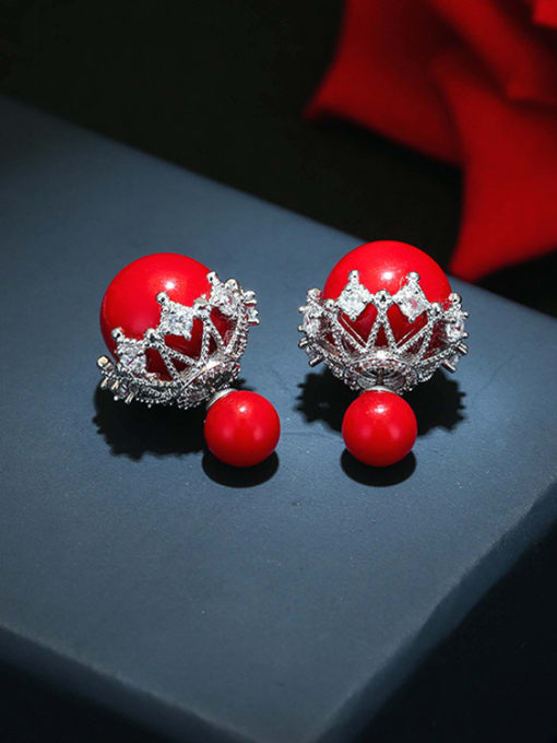 ALI Simple double-sided snowflake imitation pearl earrings red black and white three colors optional 4