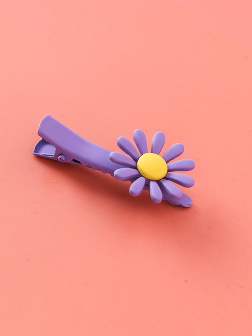 B Purple (short) Alloy With Champagne Gold Plated Simplistic Flower  Frosted Candy Color Clip