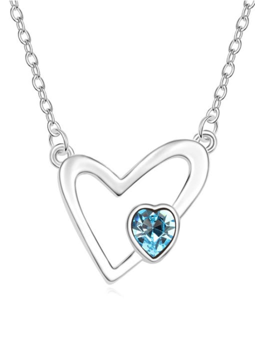 light blue Simple Hollow Heart Pendant Cubic austrian Crystal Alloy Necklace