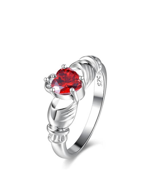 Ronaldo Fashionable Red Heart Shaped Platinum Plated Zircon Ring 0