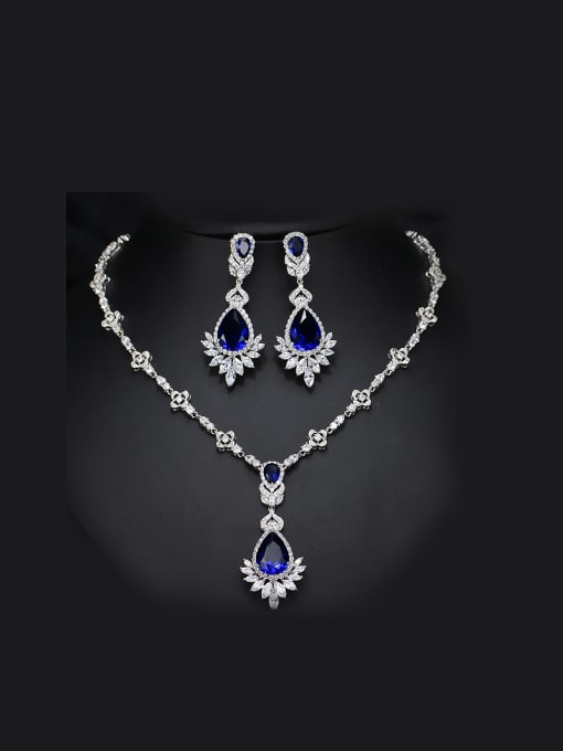 Blue 2018 Color Semi-Precious Stones Two Pieces Jewelry Set