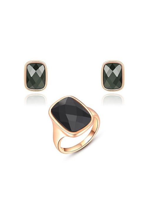 Rose Gold Delicate Black Austria Crystal Square Shaped Two Pieces Jewelry Set