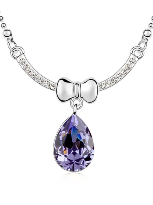 purple Fashion Water Drop austrian Crystal Little Bowknot Pendant Alloy Necklace