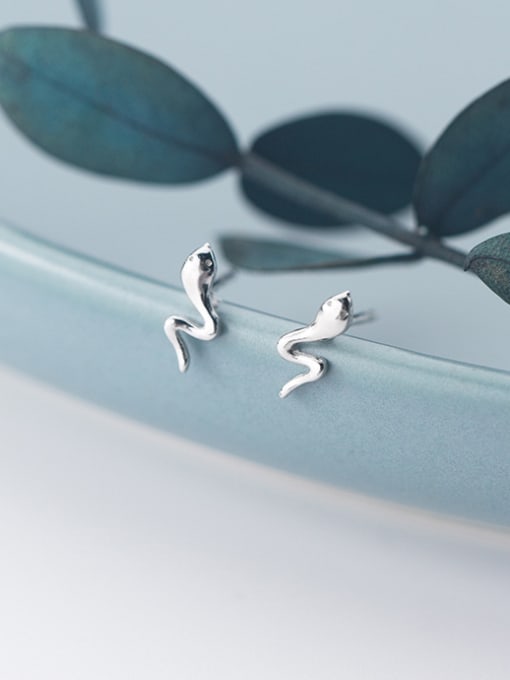 Rosh 925 Sterling Silver With Silver Plated Simplistic Snake Stud Earrings 1