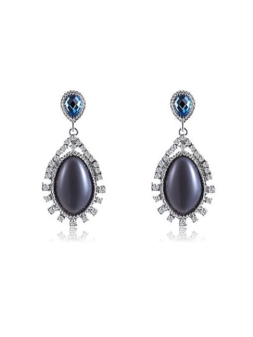 Platinum Exquisite Black Oval Shaped Opal Drop Earrings