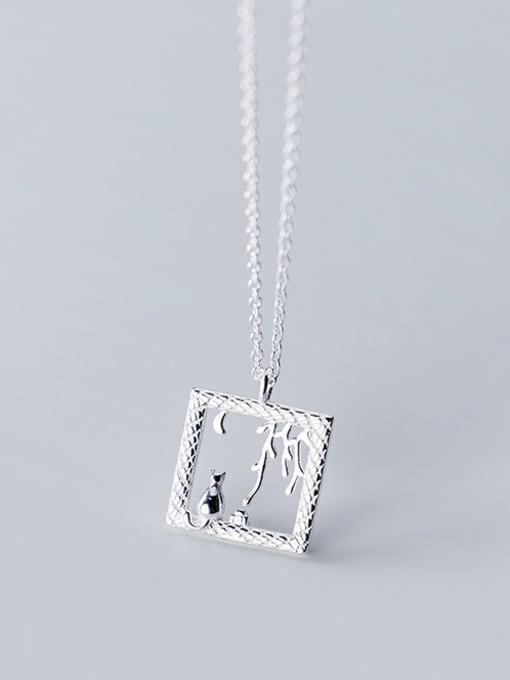 Rosh 925 Sterling Silver With Platinum Plated Simplistic Square Cute cat Necklaces 2
